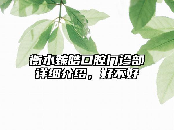 衡水臻皓口腔门诊部详细介绍，好不好