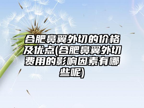 合肥鼻翼外切的价格及优点(合肥鼻翼外切费用的影响因素有哪些呢)