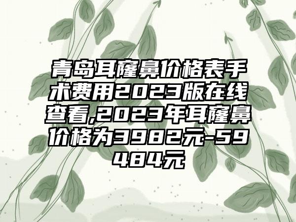 青岛耳窿鼻价格表手术费用2023版在线查看,2023年耳窿鼻价格为3982元-59484元