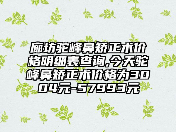 廊坊驼峰鼻矫正术价格明细表查询,今天驼峰鼻矫正术价格为3004元-57993元