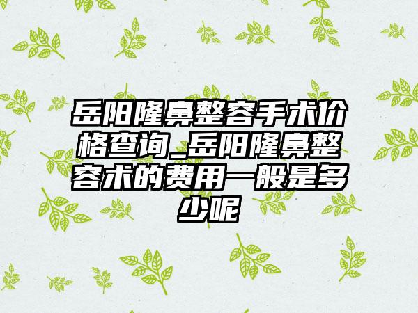 岳阳隆鼻整容手术价格查询_岳阳隆鼻整容术的费用一般是多少呢