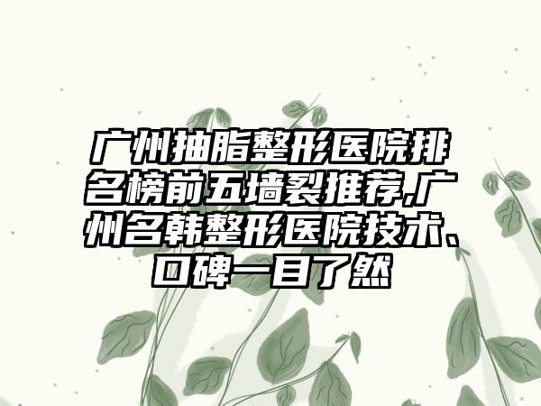 广州抽脂整形医院排名榜前五墙裂推荐,广州名韩整形医院技术、口碑一目了然