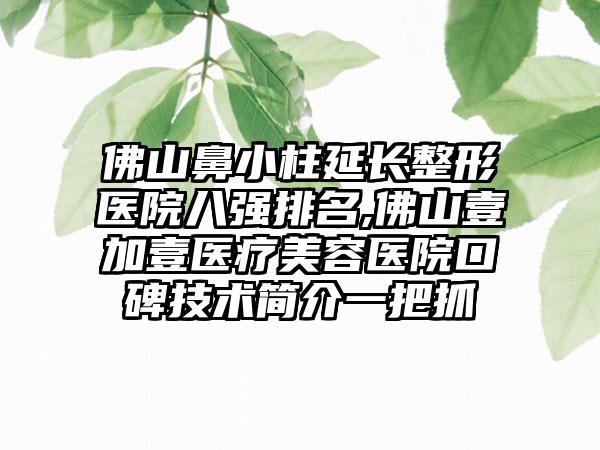 佛山鼻小柱延长整形医院八强排名,佛山壹加壹医疗美容医院口碑技术简介一把抓