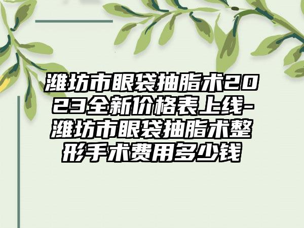 潍坊市眼袋抽脂术2023全新价格表上线-潍坊市眼袋抽脂术整形手术费用多少钱