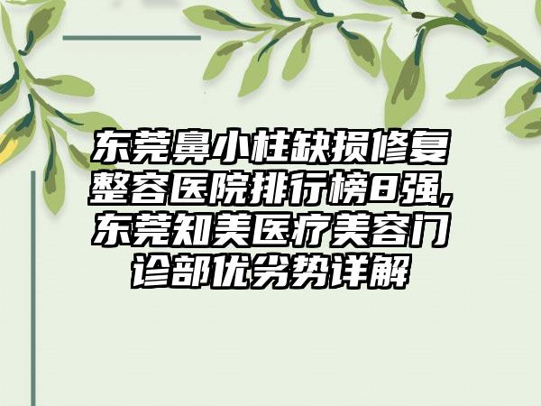 东莞鼻小柱缺损修复整容医院排行榜8强,东莞知美医疗美容门诊部优劣势详解