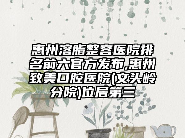 惠州溶脂整容医院排名前六官方发布,惠州致美口腔医院(文头岭分院)位居第三