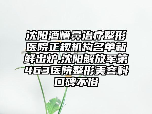 沈阳酒糟鼻治疗整形医院正规机构名单新鲜出炉,沈阳解放军第463医院整形美容科口碑不俗