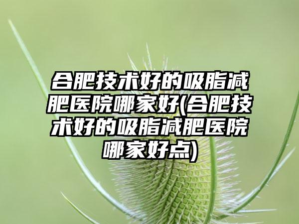 合肥技术好的吸脂减肥医院哪家好(合肥技术好的吸脂减肥医院哪家好点)