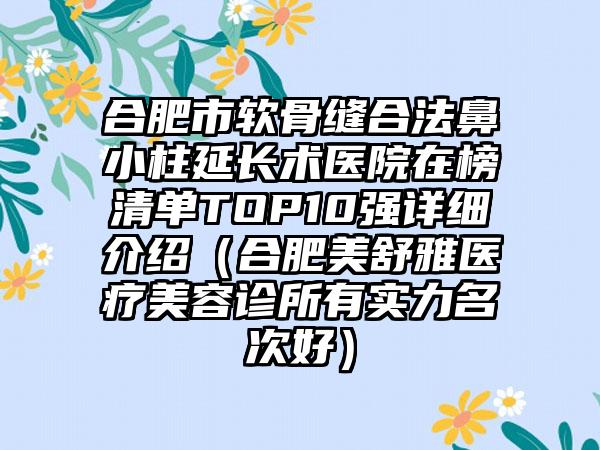 合肥市软骨缝合法鼻小柱延长术医院在榜清单TOP10强详细介绍（合肥美舒雅医疗美容诊所有实力名次好）