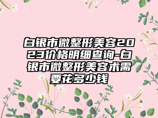 白银市微整形美容2023价格明细查询-白银市微整形美容术需要花多少钱