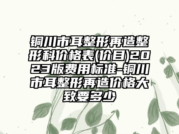 铜川市耳整形再造整形科价格表(价目)2023版费用标准-铜川市耳整形再造价格大致要多少