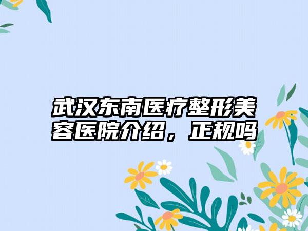 武汉东南医疗整形美容医院介绍，正规吗