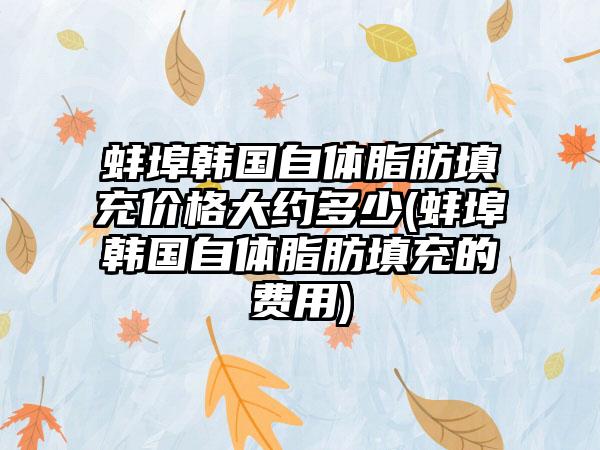 蚌埠韩国自体脂肪填充价格大约多少(蚌埠韩国自体脂肪填充的费用)