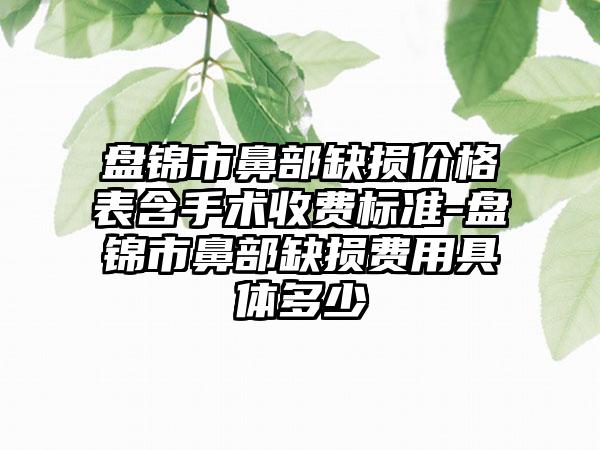 盘锦市鼻部缺损价格表含手术收费标准-盘锦市鼻部缺损费用具体多少