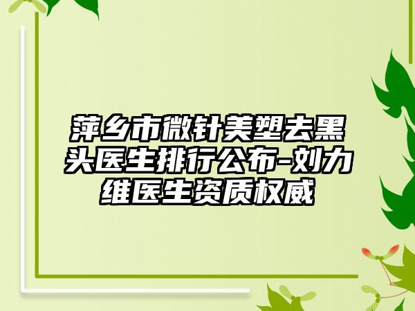 萍乡市微针美塑去黑头医生排行公布-刘力维医生资质权威