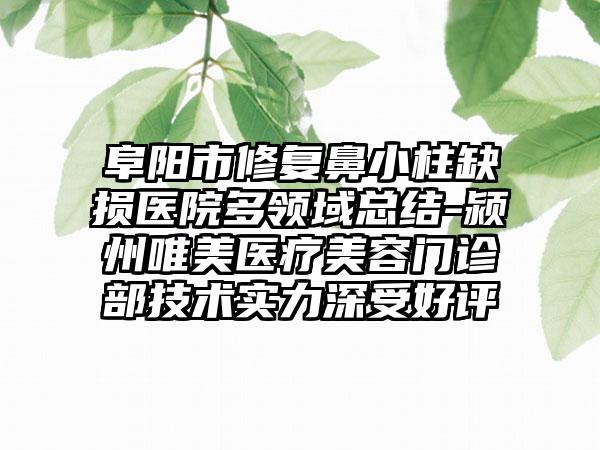 阜阳市修复鼻小柱缺损医院多领域总结-颍州唯美医疗美容门诊部技术实力深受好评