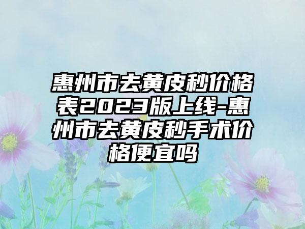 惠州市去黄皮秒价格表2023版上线-惠州市去黄皮秒手术价格便宜吗