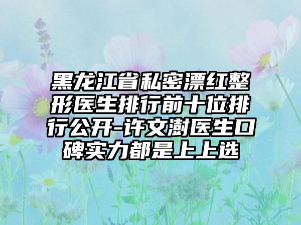 黑龙江省私密漂红整形医生排行前十位排行公开-许文澍医生口碑实力都是上上选