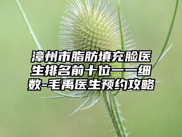 漳州市脂肪填充脸医生排名前十位一一细数-毛禹医生预约攻略