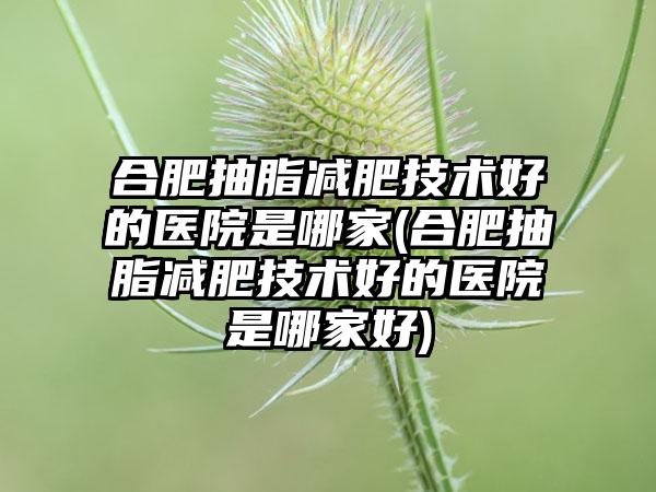 合肥抽脂减肥技术好的医院是哪家(合肥抽脂减肥技术好的医院是哪家好)