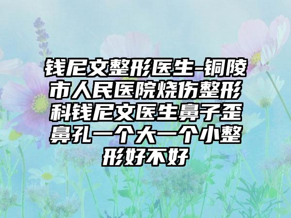 钱尼文整形医生-铜陵市人民医院烧伤整形科钱尼文医生鼻子歪鼻孔一个大一个小整形好不好