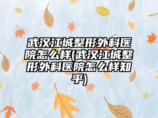 武汉江城整形外科医院怎么样(武汉江城整形外科医院怎么样知乎)