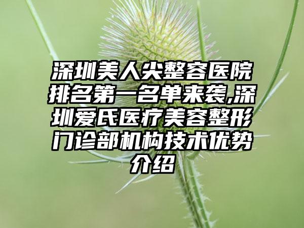 深圳美人尖整容医院排名第一名单来袭,深圳爱氏医疗美容整形门诊部机构技术优势介绍