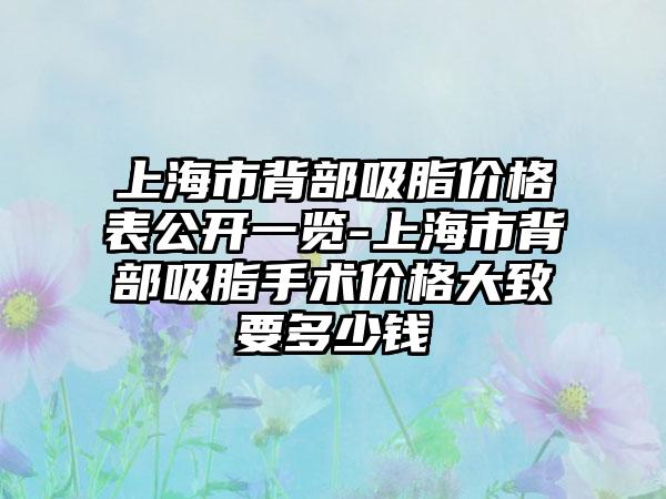 上海市背部吸脂价格表公开一览-上海市背部吸脂手术价格大致要多少钱