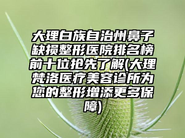 大理白族自治州鼻子缺损整形医院排名榜前十位抢先了解(大理梵洛医疗美容诊所为您的整形增添更多保护)