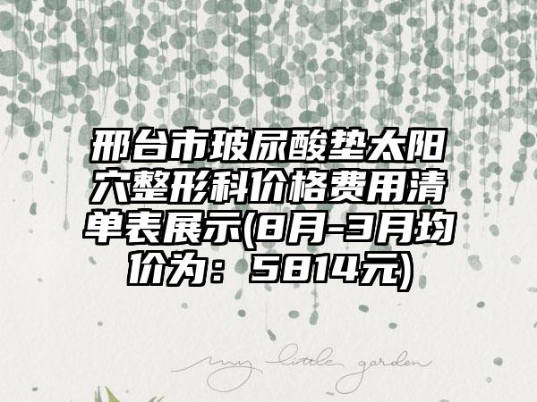 邢台市玻尿酸垫太阳穴整形科价格费用清单表展示(8月-3月均价为：5814元)