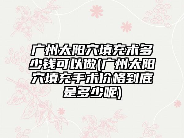 广州太阳穴填充术多少钱可以做(广州太阳穴填充手术价格到底是多少呢)