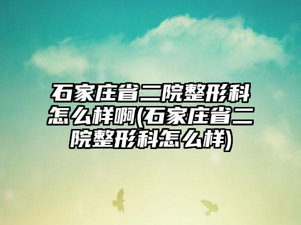 石家庄省二院整形科怎么样啊(石家庄省二院整形科怎么样)