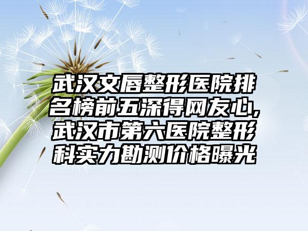 武汉文唇整形医院排名榜前五深得网友心,武汉市第六医院整形科实力勘测价格曝光