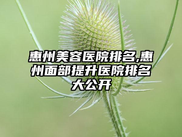 惠州美容医院排名,惠州面部提升医院排名大公开