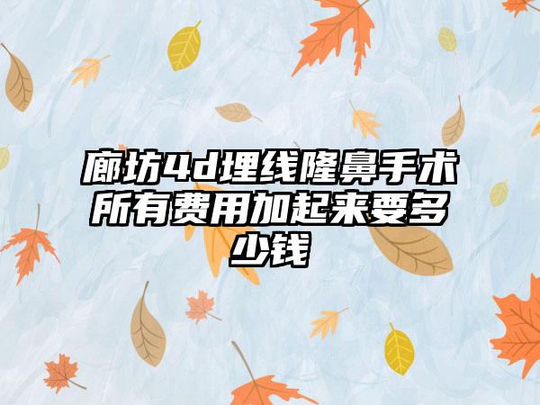 廊坊4d埋线隆鼻手术所有费用加起来要多少钱