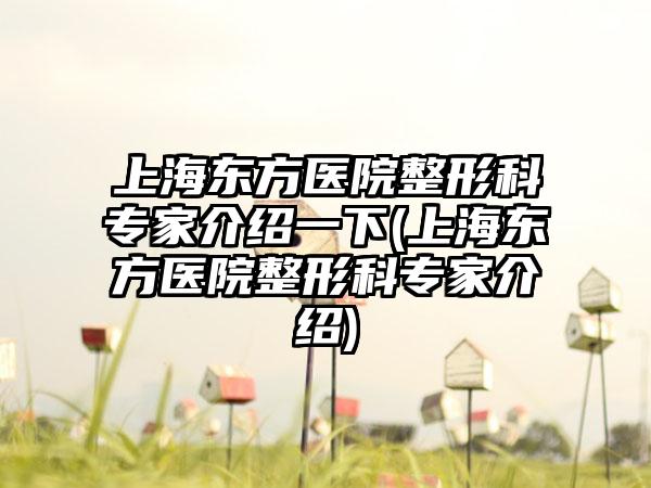 上海东方医院整形科骨干医生介绍一下(上海东方医院整形科骨干医生介绍)