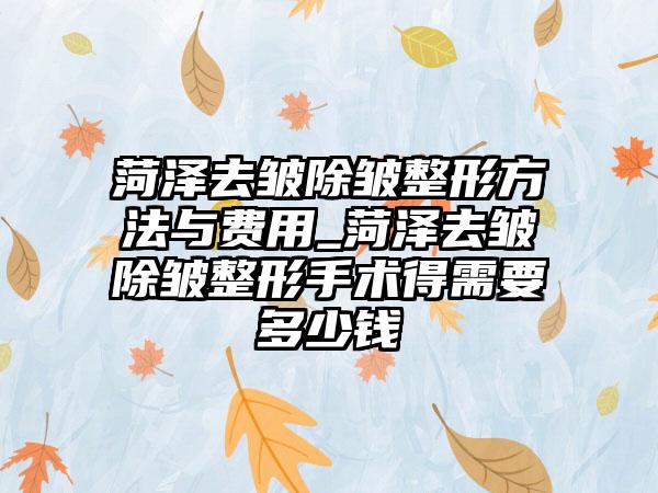 菏泽去皱除皱整形方法与费用_菏泽去皱除皱整形手术得需要多少钱