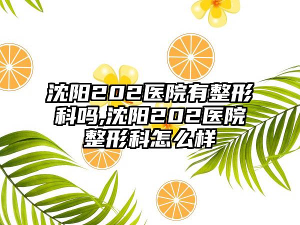 沈阳202医院有整形科吗,沈阳202医院整形科怎么样