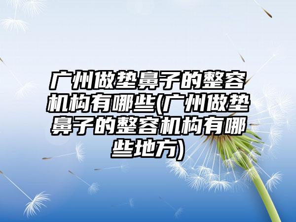 广州做垫鼻子的整容机构有哪些(广州做垫鼻子的整容机构有哪些地方)