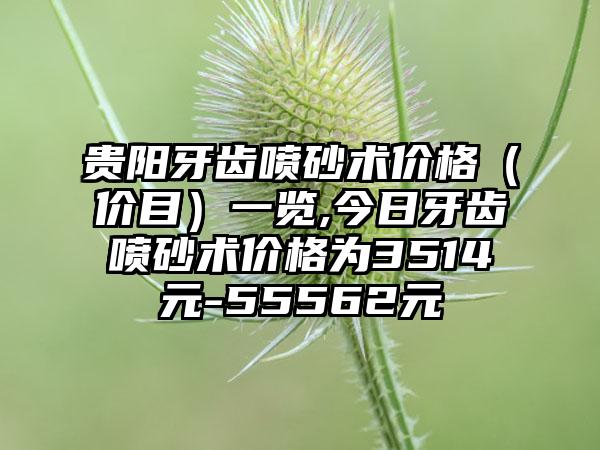 贵阳牙齿喷砂术价格（价目）一览,今日牙齿喷砂术价格为3514元-55562元