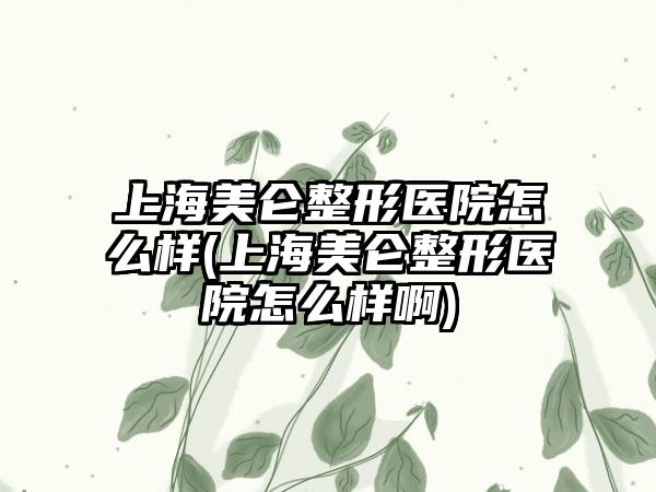 上海美仑整形医院怎么样(上海美仑整形医院怎么样啊)