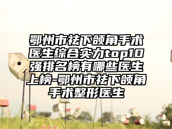 鄂州市祛下颌角手术医生综合实力top10强排名榜有哪些医生上榜-鄂州市祛下颌角手术整形医生