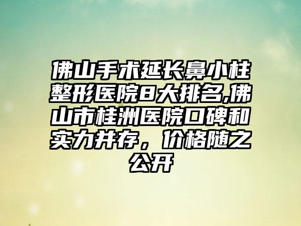 佛山手术延长鼻小柱整形医院8大排名,佛山市桂洲医院口碑和实力并存，价格随之公开