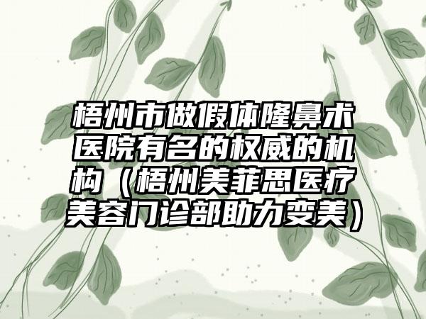 梧州市做假体隆鼻术医院有名的权威的机构（梧州美菲思医疗美容门诊部助力变美）