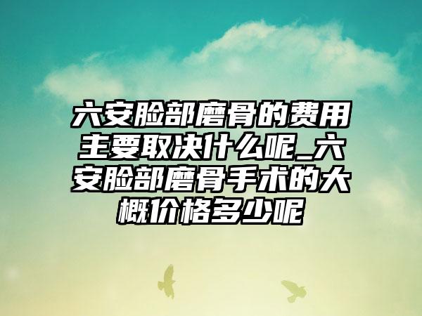 六安脸部磨骨的费用主要取决什么呢_六安脸部磨骨手术的大概价格多少呢