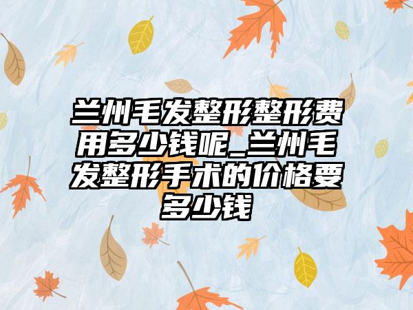 兰州毛发整形整形费用多少钱呢_兰州毛发整形手术的价格要多少钱