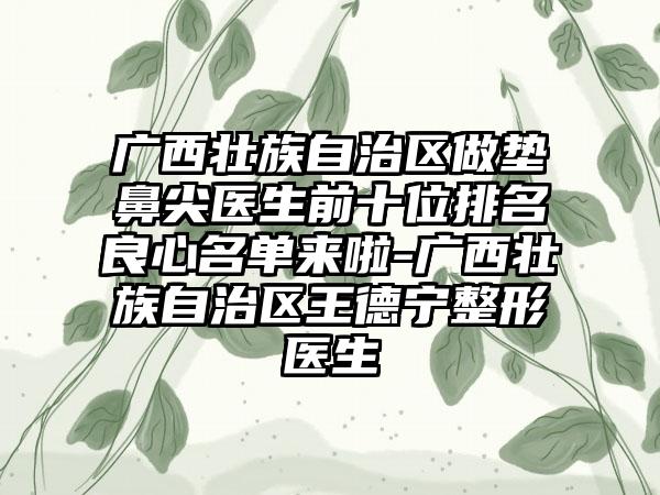 广西壮族自治区做垫鼻尖医生前十位排名良心名单来啦-广西壮族自治区王德宁整形医生