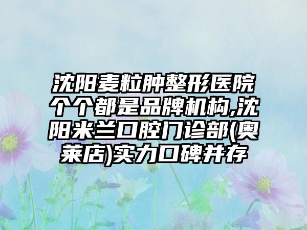 沈阳麦粒肿整形医院个个都是品牌机构,沈阳米兰口腔门诊部(奥莱店)实力口碑并存