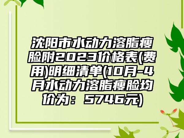 沈阳市水动力溶脂瘦脸附2023价格表(费用)明细清单(10月-4月水动力溶脂瘦脸均价为：5746元)