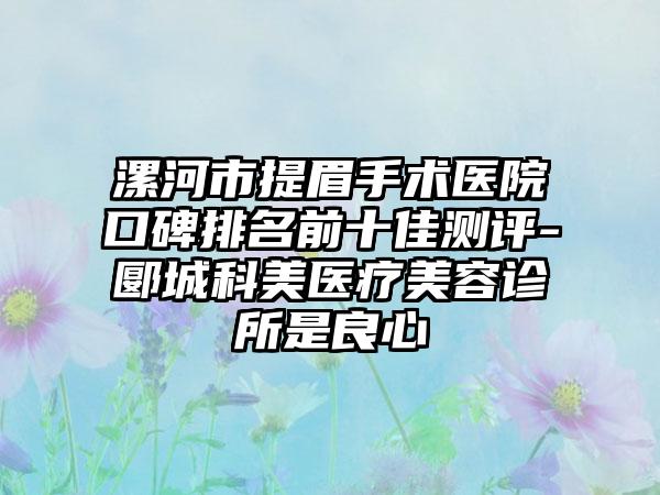 漯河市提眉手术医院口碑排名前十佳测评-郾城科美医疗美容诊所是良心